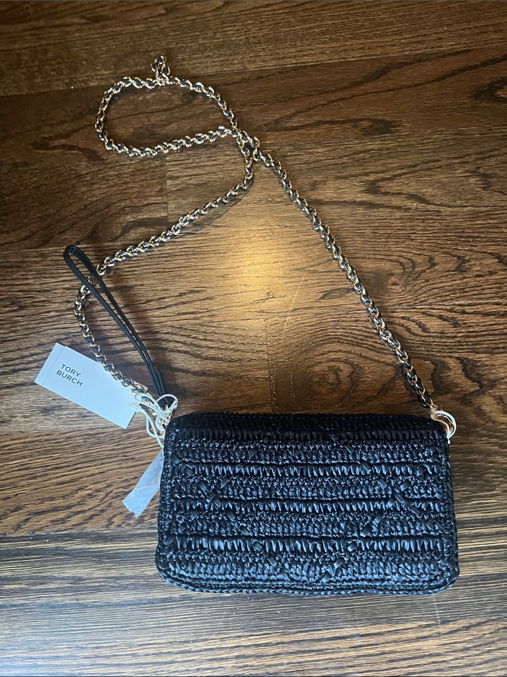Tory Burch Black Woven Crossbody with Gold Chain - Picture 4 of 9